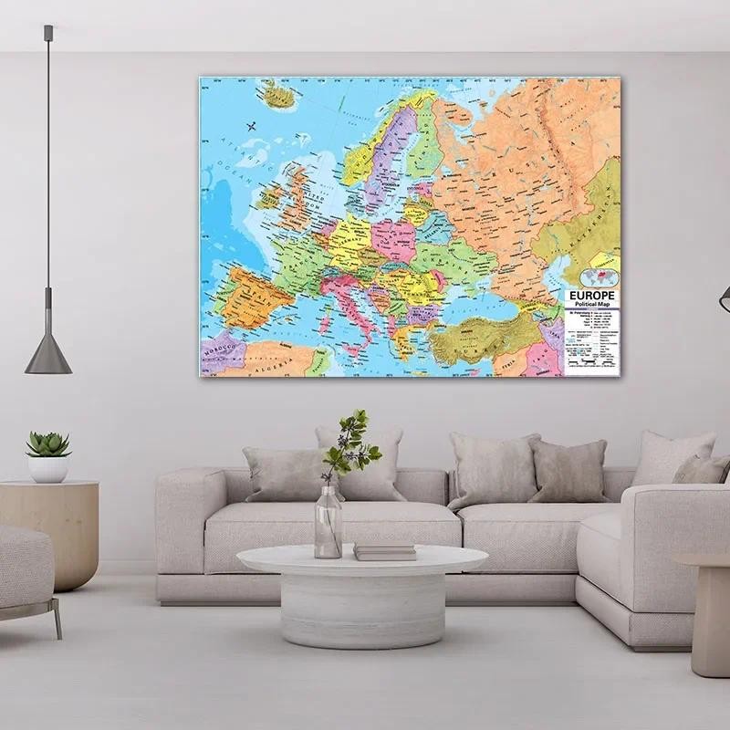 

150x100cm/A1/A2 The Europe Map In English with Details Wall Art Poster Painting Travel School Supplies Classroom Home Decoration