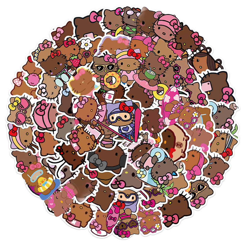 

66PCS Cartoon Cute Black Skin Hello Kitty Sticker Cute Graffiti Decorative Luggage Notebook Waterproof Decal Kids Toy