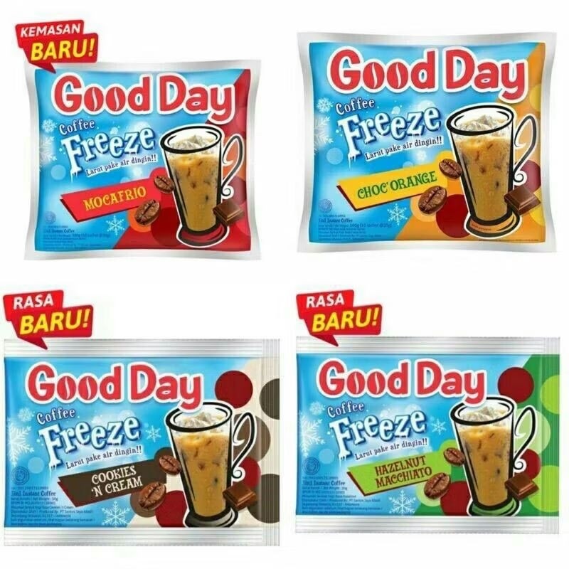 

Good Day Coffee Freeze 30gr x 10 Sachet - Es Kopi Kekinian Praktis Buat Anak Muda Rasa Choc Orange, Mocafrio, Cookies n Cream - Kopi Instan Dingin Viral