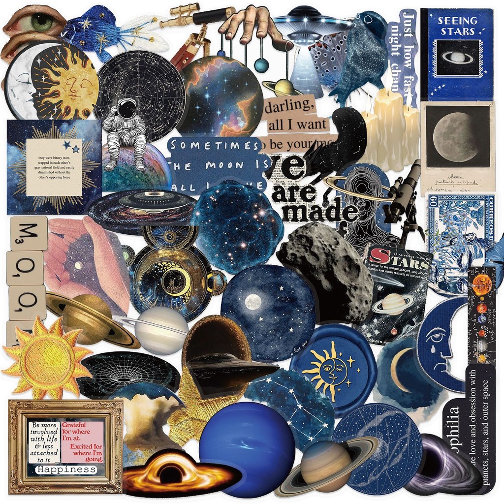 

50 Pieces Transparent PET Space Sticker Pack Waterproof Decoration Guitar Notebook Stationery Reward Stickers