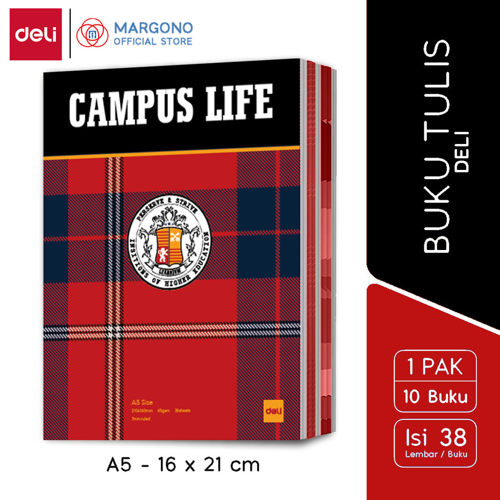 

Deli Buku Tulis Sekolah A5 38 Lembar Campus Life - 10 buku (1 pak)