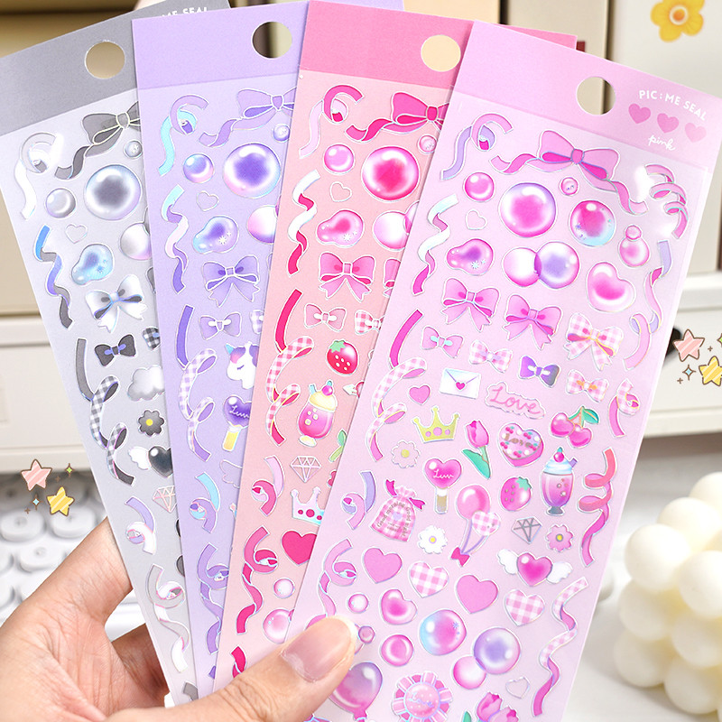 

4 pcs Laser Ribbon Bow Balloon Decoration Stickers Scrapbooking Diy Journal Cute Sticker Party Stationery Decor Aesthetic Gift
