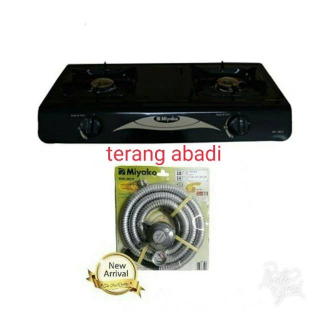 Kompor gas miyako 2tungku teflon +selang paket miyako