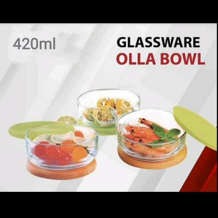 Mangkok Salad Tutup Tempered Glass Food Container Glassware Bowl Set 3