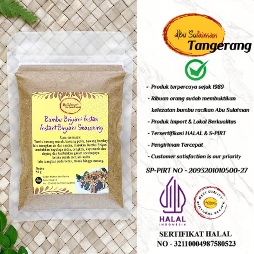 

BUMBU NASI BRIYANI INSTANT SACHET / INSTANT BRIYANI SEASONING ABU SULAIMAN TANGERANG
