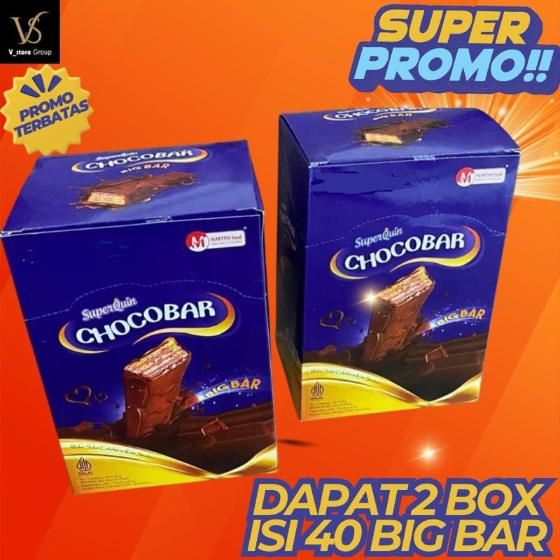 

( PAKET 2 BOX ISI 40 CHOCOBAR ) DAPAT 40 SUPERQUEEN CHOCOBAR BIG BAR WAFER SALUT COKLAT ISI KRIM STROBERY Camilan Chocolate