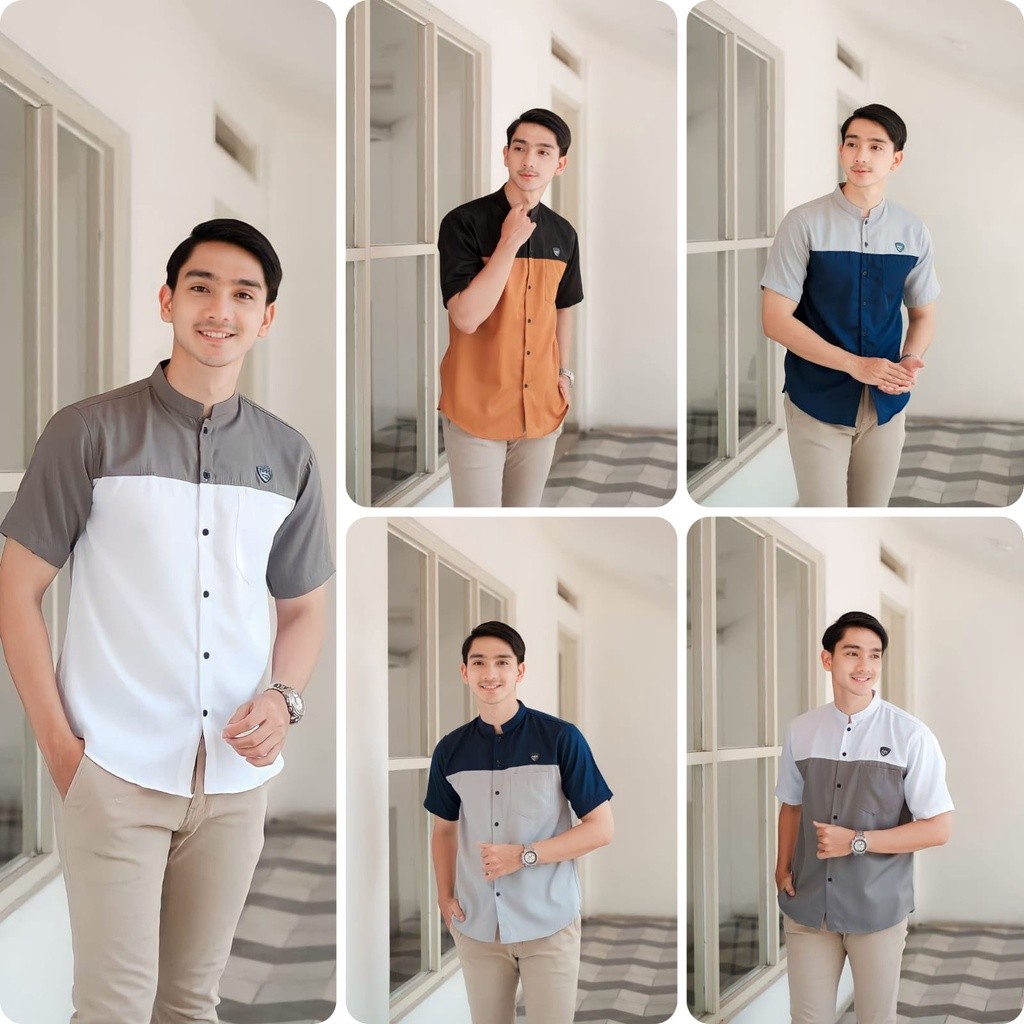 Baju Kemeja Koko Pria Lengan Pendek Kombinasi Baju Muslim Terbaru Nakula