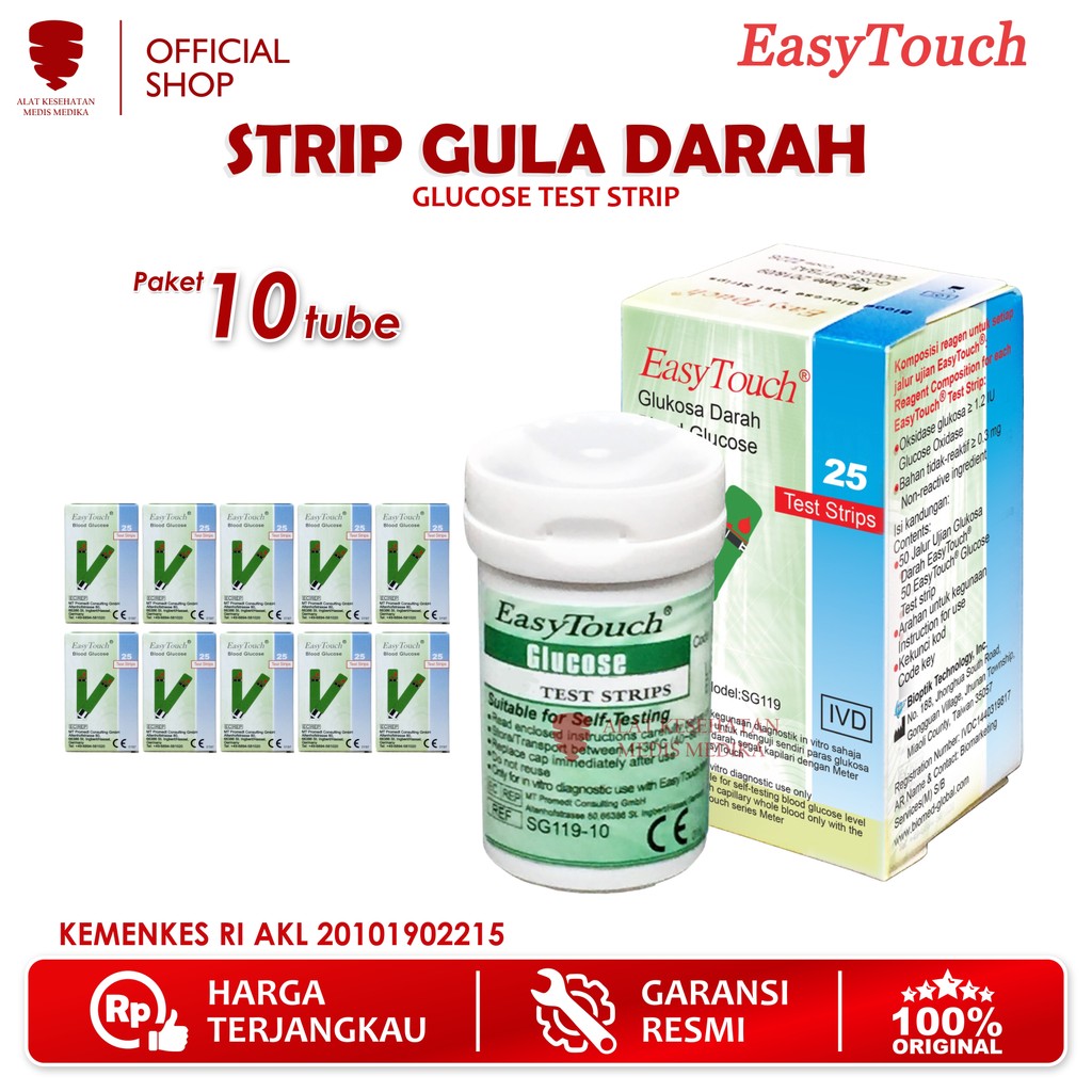 Paket Strip 10 Tube Easy Touch Glucose Test Diangnosa Cek Gula Darah untuk Alat GCU EasyTouch Refill