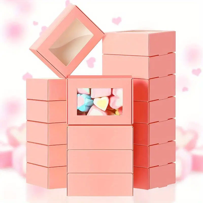 

10/30Pcs Small Cardboard Jewelry Pink Gift Boxes with Clear Window For Candy, Chocolate, Mini Soap, Wedding Party Favors