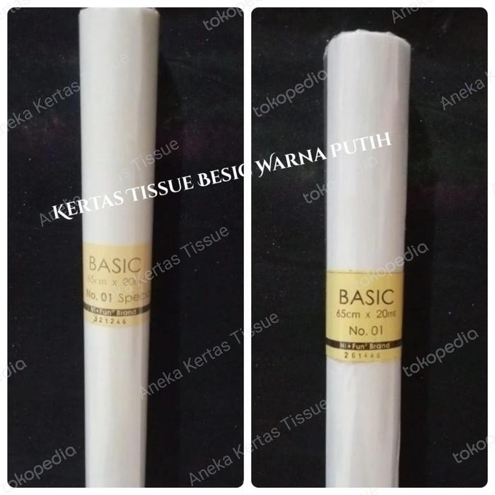 

TERLARIS!! Kertas Tissue Besic Untuk Pembungkus Bunga Kado Souvenir dll Gift Biru Hijau Hitam Merah Kuning Putih Pink - Putih, 65cm x 20m