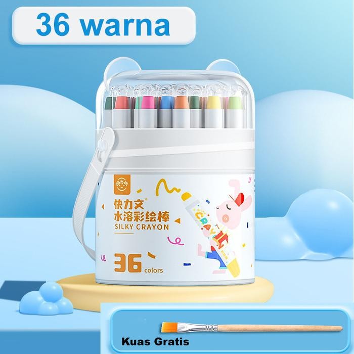 

（In Stock）Washable Silky Crayon 36/48 Warna Colorful Bucket Krayon Mewarnai Alat Warna Set COD - 36 warna
