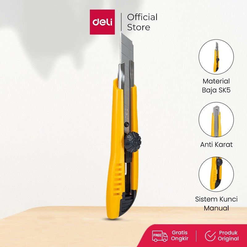 

Deli Cutter dengan pisau baja SK5 sistem kunci manual untuk penggunaan yang aman E2043