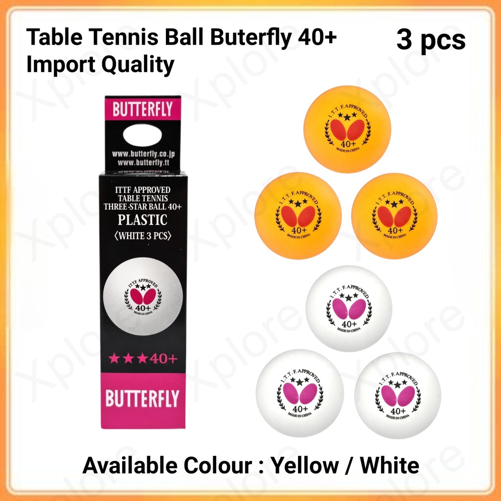 Bola Ping Pong Tenis Meja Murah Import Buterfly 40+ (3pcs) Putih Kuning / Table Tennis Ball Buterfly