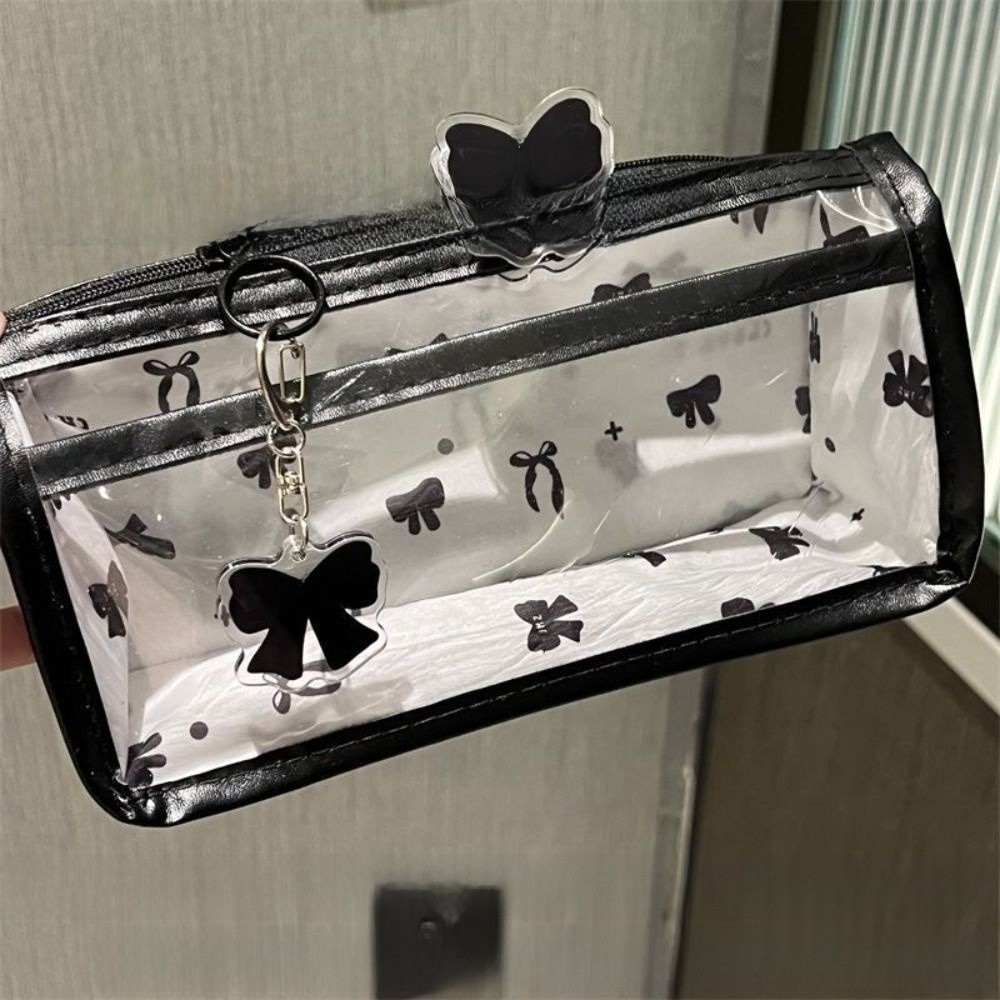 

Cartoon Cute Cat Bow Pencil Case Transparent Large Capacity Pen Bags Triangle Pencil Bag School Supplies