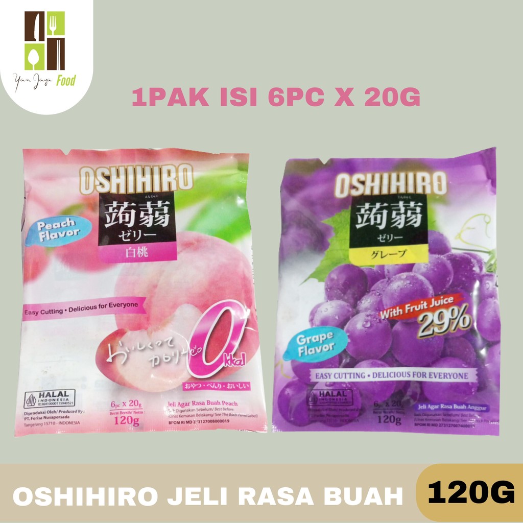 

Oshihiro Jeli Rasa Buah Kemasan 120g 1Pak Isi ( 6pc x 20g ) / Jelly Rasa Peach Flavour / Grape Flavour With Fruit Juice