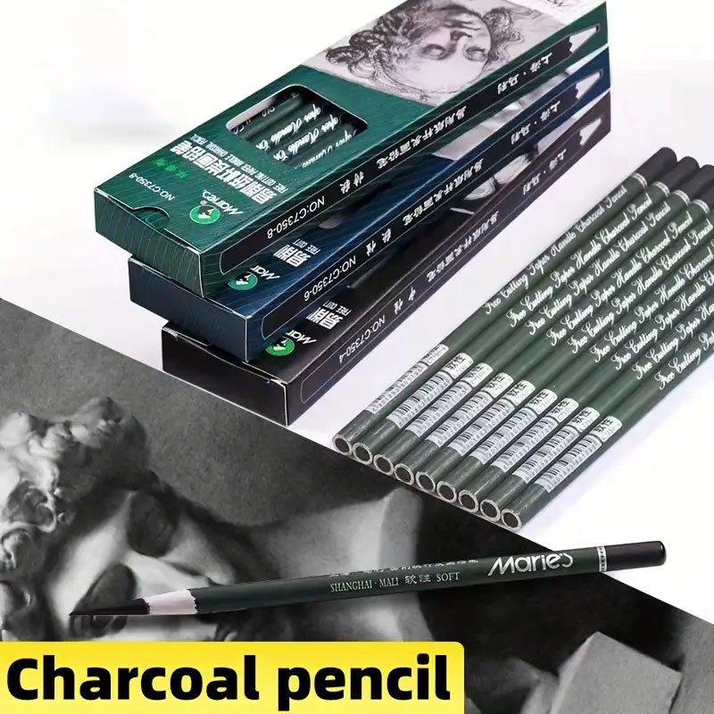 

12pcs Marie's Charcoal Pencil,Neutral,Soft & Extra Soft,Black Effects for Portrait Sketching,Ideal for Artists,Painter,Adults