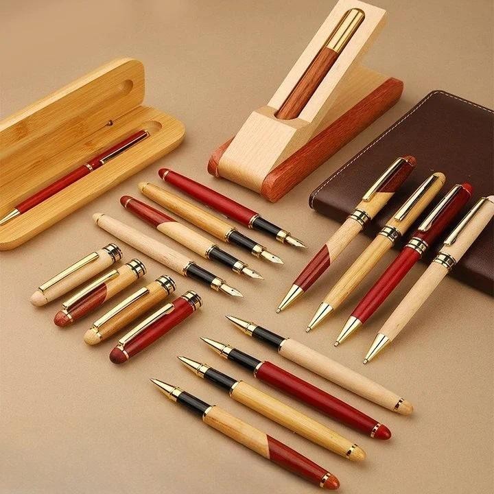 

Custom LOGO Bamboo Wooden Signature Ballpoint Pen Laser Personalize Company Name Maple Beech Wood Business Graduation Box Gift