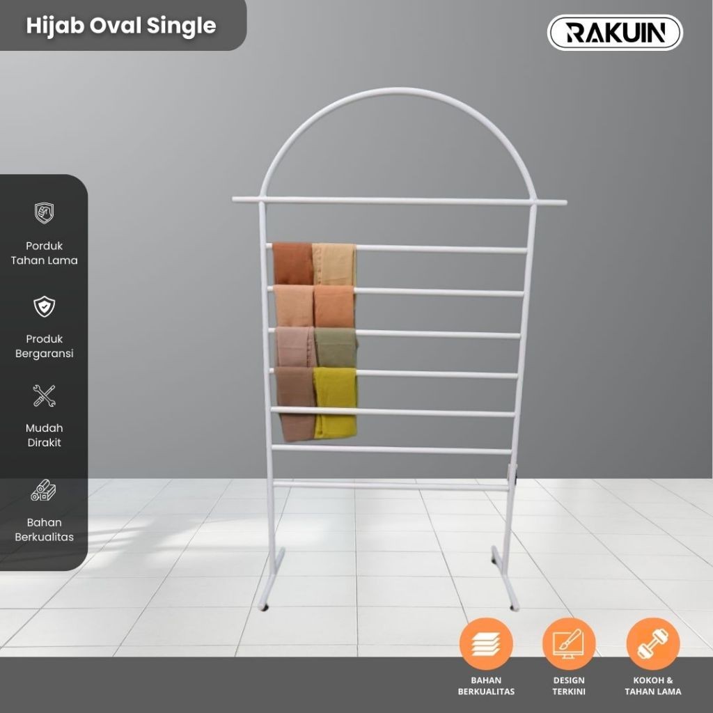 RAK HIJAB OVAL - GANTUNGAN JILBAB BESI KOKOH & MINIMALIS / RAK TOKO SWALAYAN /DISPLAY HIJAB - RAKUIN