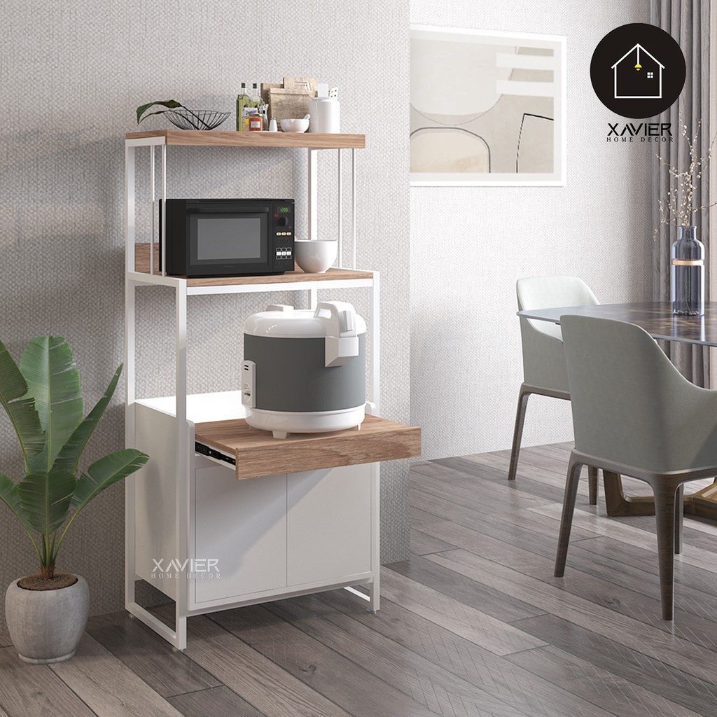 NEW PRODUK Rak Dapur Multifungsi Modern 3 Susun + Lemari / Rak Oven Microwave - CHARLIE Xavier Home 