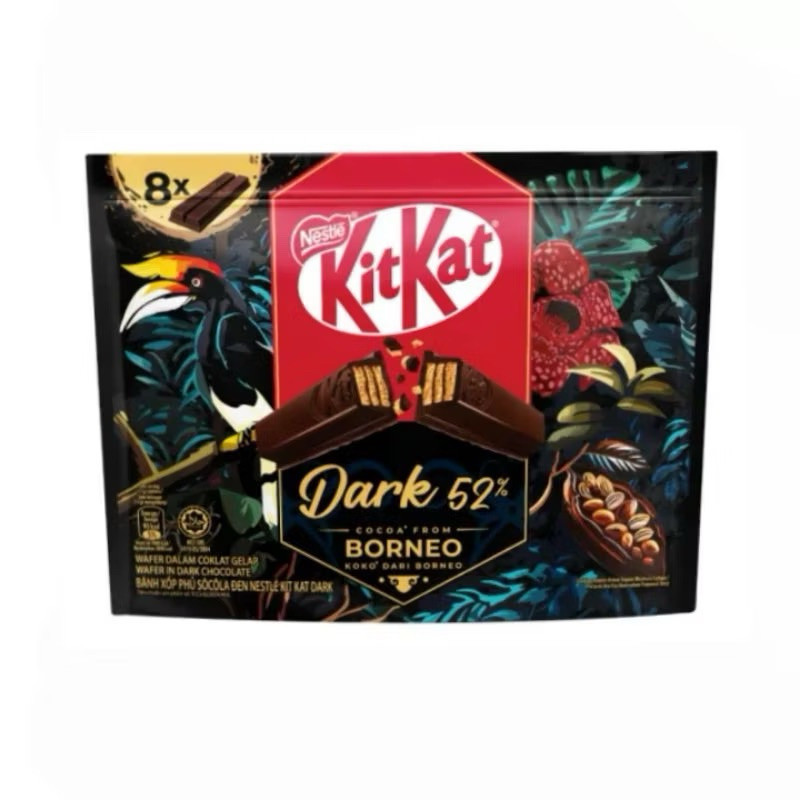 

Kitkat dark 52% cocoa borneo chocolate isi 8 packs 136gr