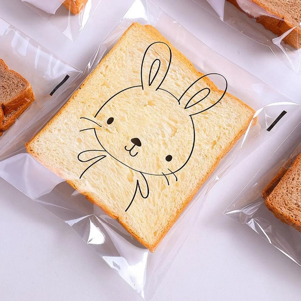 

100PCS Transparent Self-adhesive Candy Gift Bags Cute Bunny Cat Bear Animal Bread Toast Cookies Baking Packaging Bag Supplies
