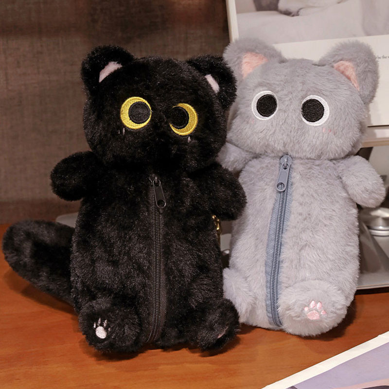 

Siamese Cat Plush Pencil Case Stuffed Animal Large Capacity Stationery Bag Cute Design Cartoon Doll Cat Pencil Bag Learning