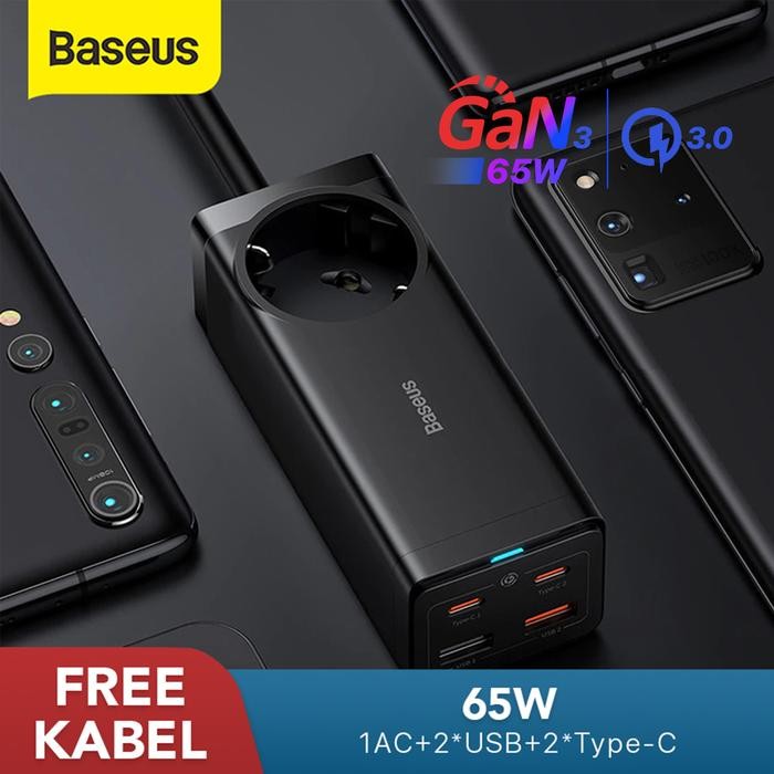 Baseus Kepala Charger HP GAN3 Pro 65W Fast Charging 4in1 4 Port Adaptor USB Type C - Gan 65W Pro
