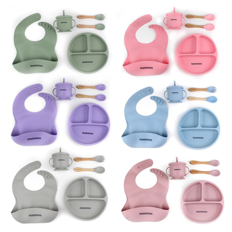 Set Tempat Makan Mpasi Bayi Dan Anak Bahan silicone Premium BPA FREE Dan FOOD GRADE isi 5 pcs in 1 s