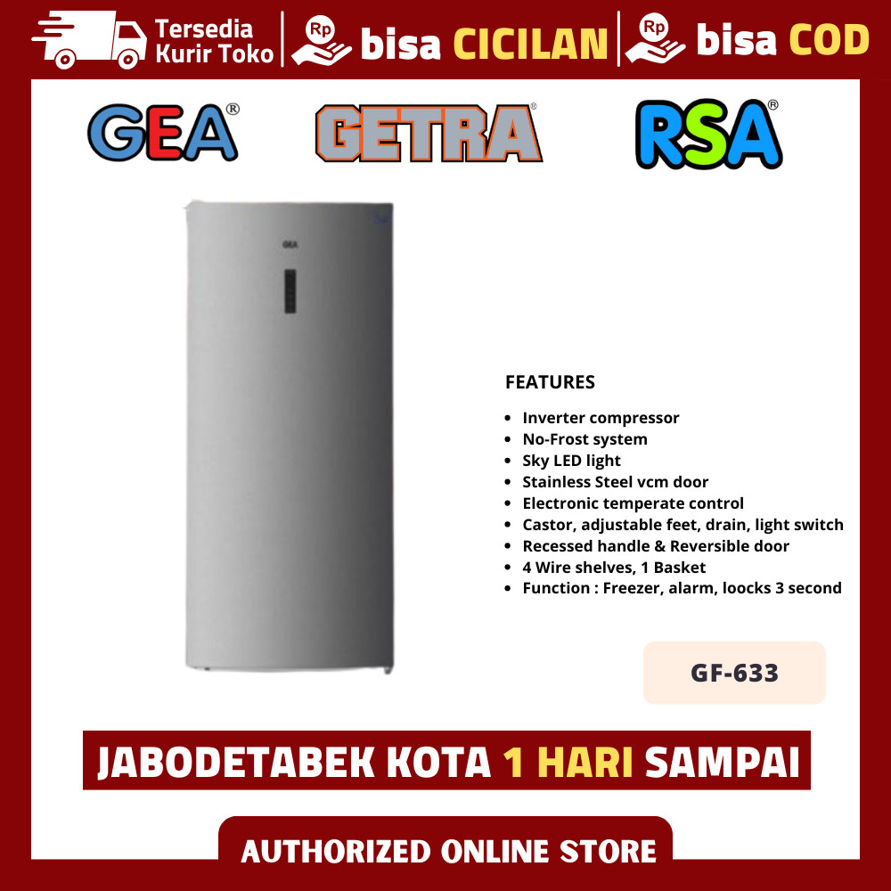 Kulkas 1 Pintu Gea Gf 633 Upright Freezer Inverter Garansi Resmi