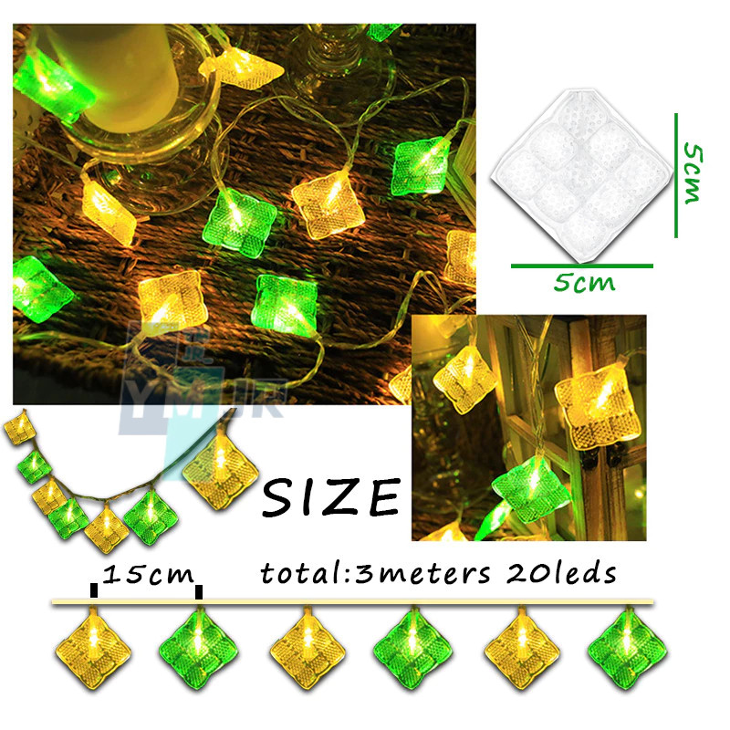 Lampu Hias Ramadan Lampu Zongzi Kuning-Hijau  Dekorasi Ruangan Cantik Baterai USB 2-in-1 Lampu Kedip