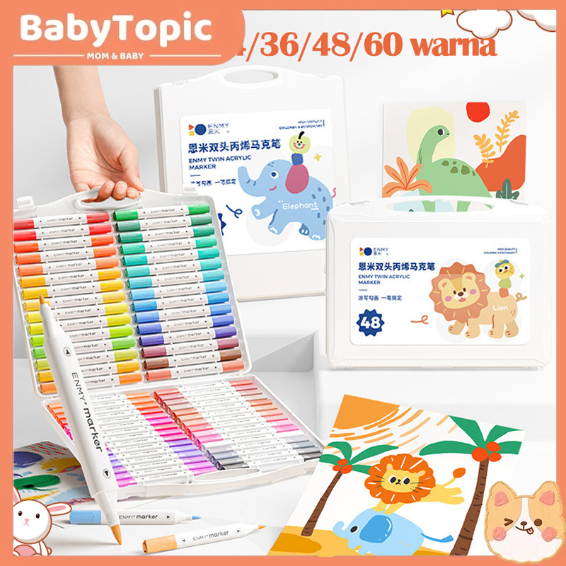 

【Baby Topic】24/36/48/60 Colors Pen Akrilik Marker Warna Cepat Kering Tahan Air /ua ujung dan serbaguna/Menggambar Kreativitas Seni Edukasi Anak