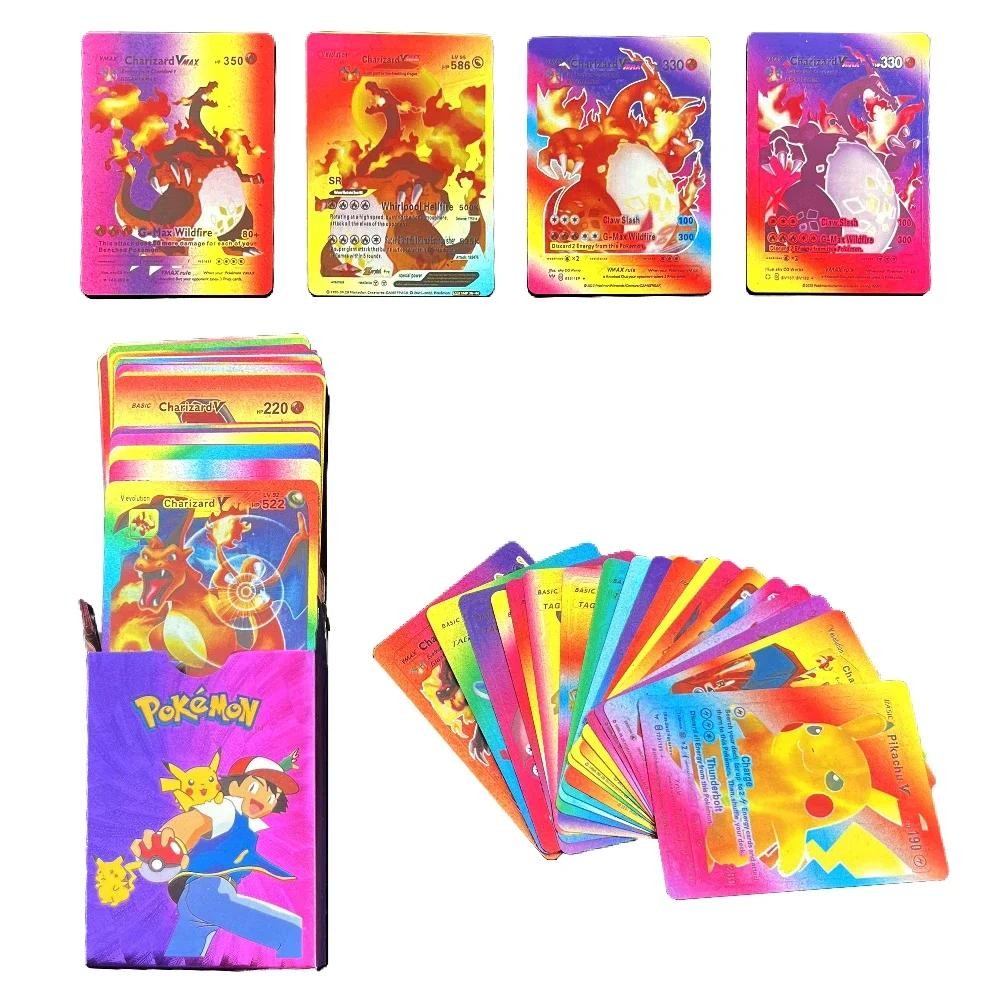 55PCS Pokemon Colorful Gold Foil Card Charizard Pikachu Arceus Diamond Rainbow English French German