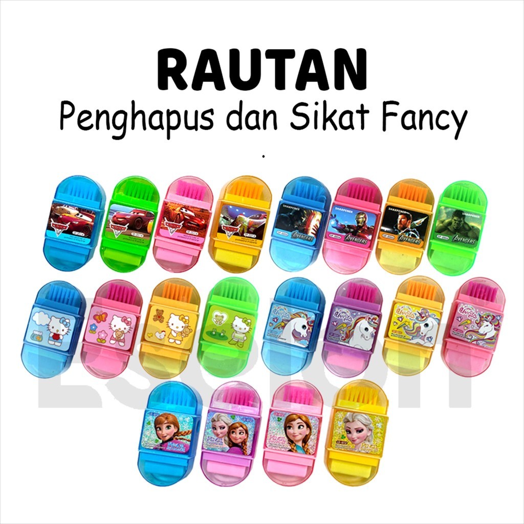 

❤️️Rautan + Setip + Sikat Fancy / Penghapus 3in1 Karakter❤️️