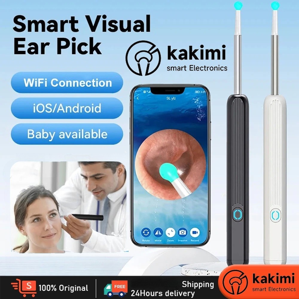 KAKIMI pembersih telinga kamera Korek Kuping Kamera Wireless LED Smart alat pembersih telinga kamera