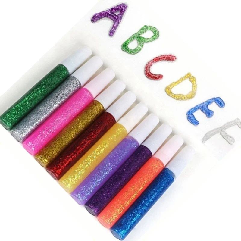 

10 Colors Glitter Powder Adhesive Drawing Pigment Child Painting DIY Paper Crafts Artist Super Liquid Glue Student Stationery