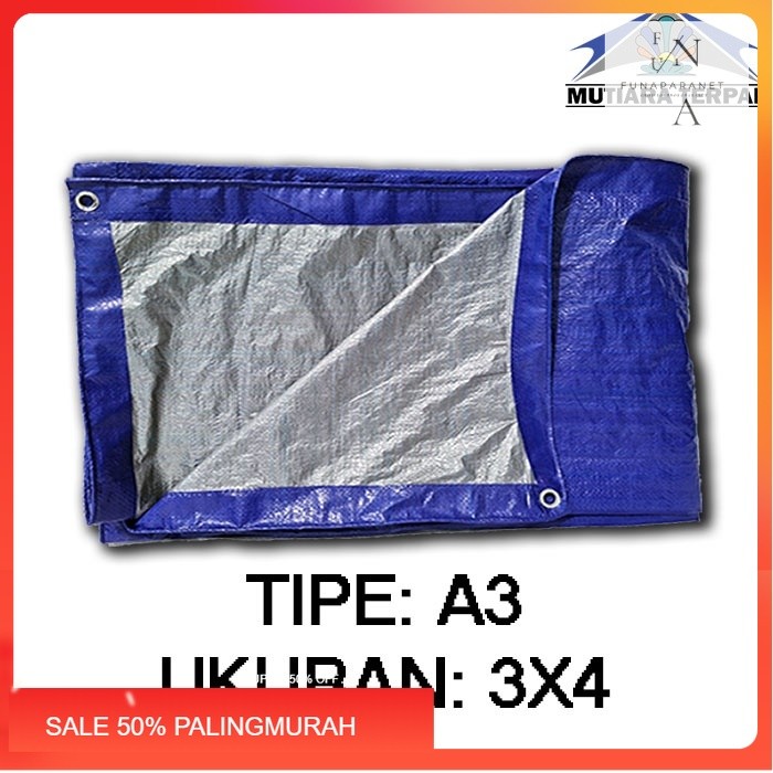 Terpal Plastik A3 Biru Silver Ukuran 3x4