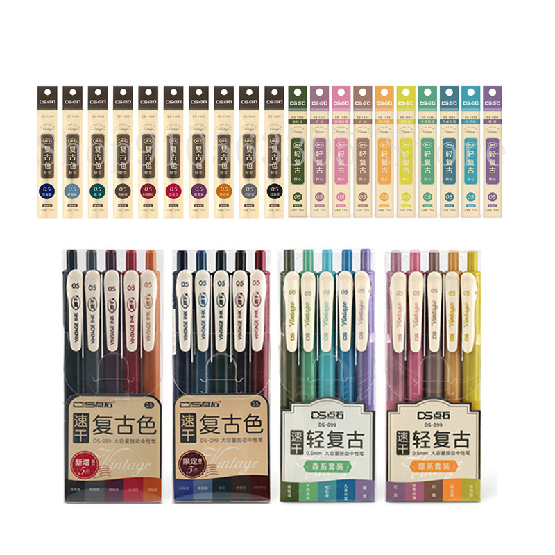 

Retractable Vintage Color Gel Pen Quick Dry Ink 0.5mm Retro Pen for Planner Drawing School Office Stationery Refill