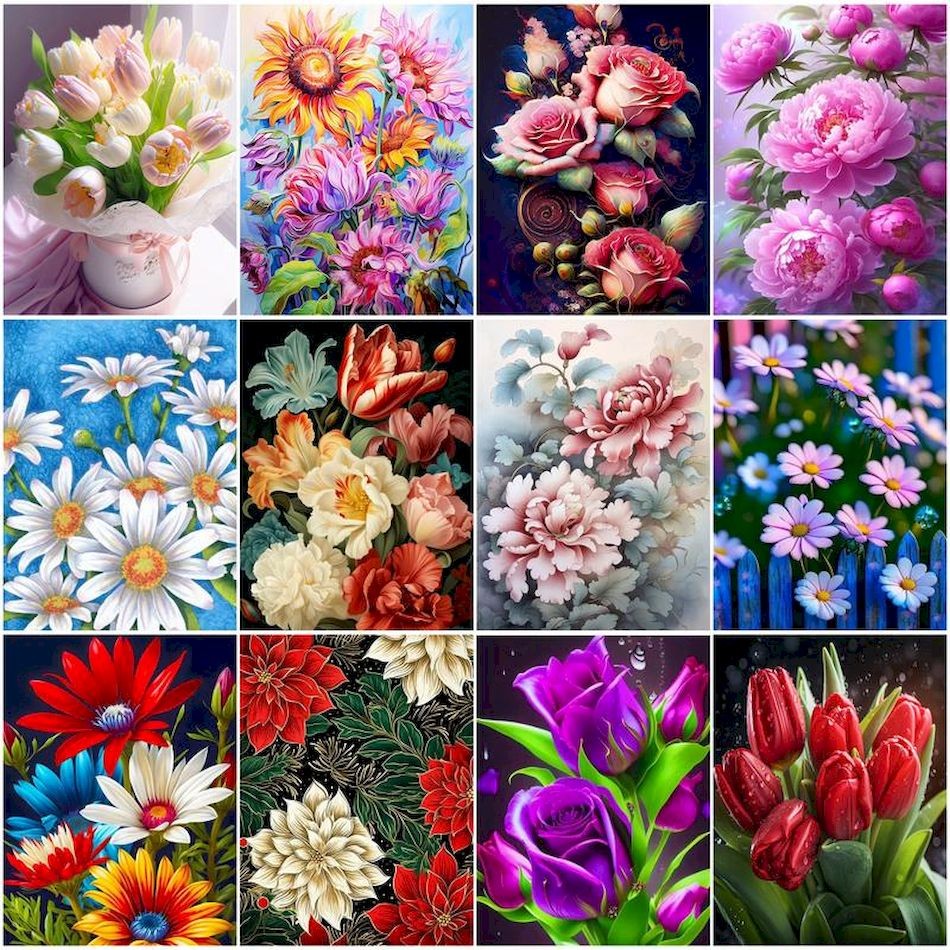 

RUOPOTY Painting Kit By Number Flowers Paint Kit Acrylic Paints Coloring For Adults Art Supplies Oil Art Watercolor Handpainted