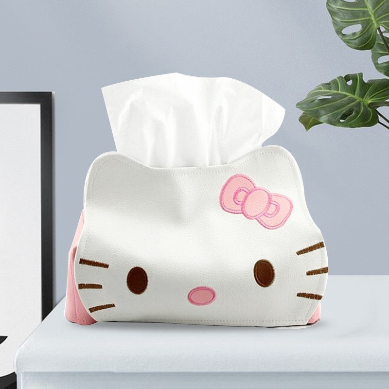 

Sanrio Hello Kiity Tissue Box Cute Cartoon Kt Cat Paper Napkin Case PU Leather Animals Car Home Paper Storage Boxes Girl Gift