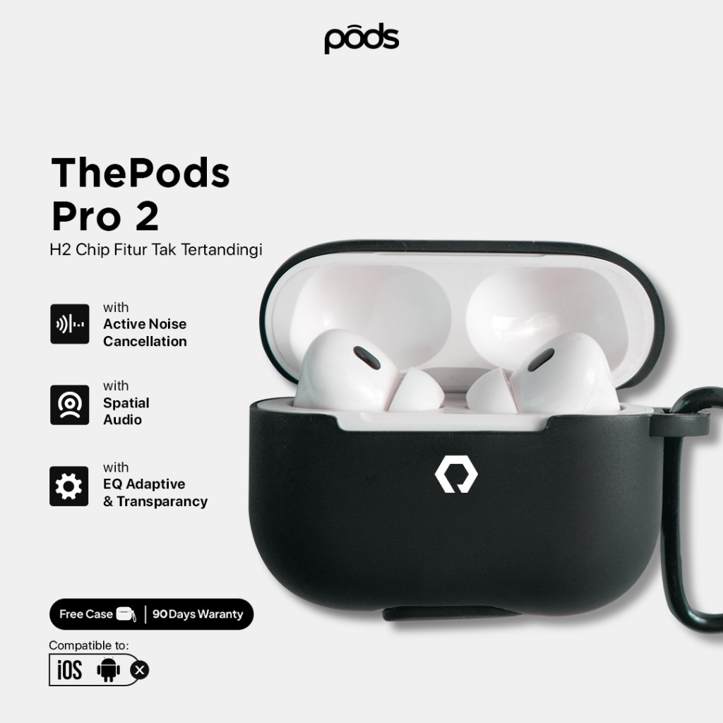 [BEST SELLER] ThePods Pro 2 ANC 100% – TWS Active Noise Cancelation, H2 Chip, Wireless Charging, Fre