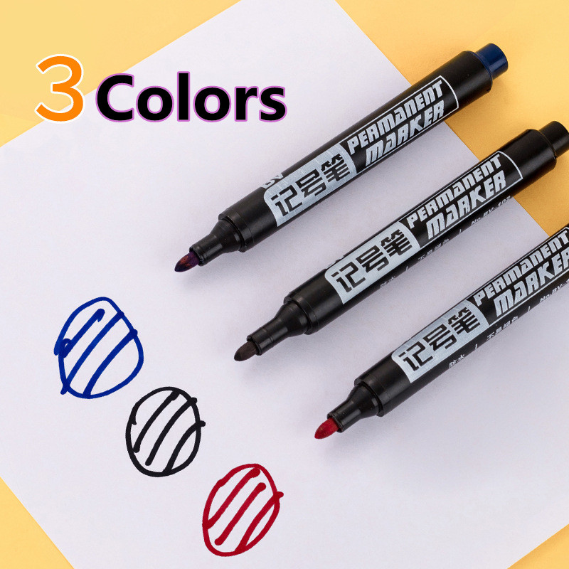 

6Pcs/Set Permanent Marker Pen Fine Point Waterproof Ink Thin Nib Crude Nib Black Blue Red Ink 1.5mm Fine Color Marker Pens
