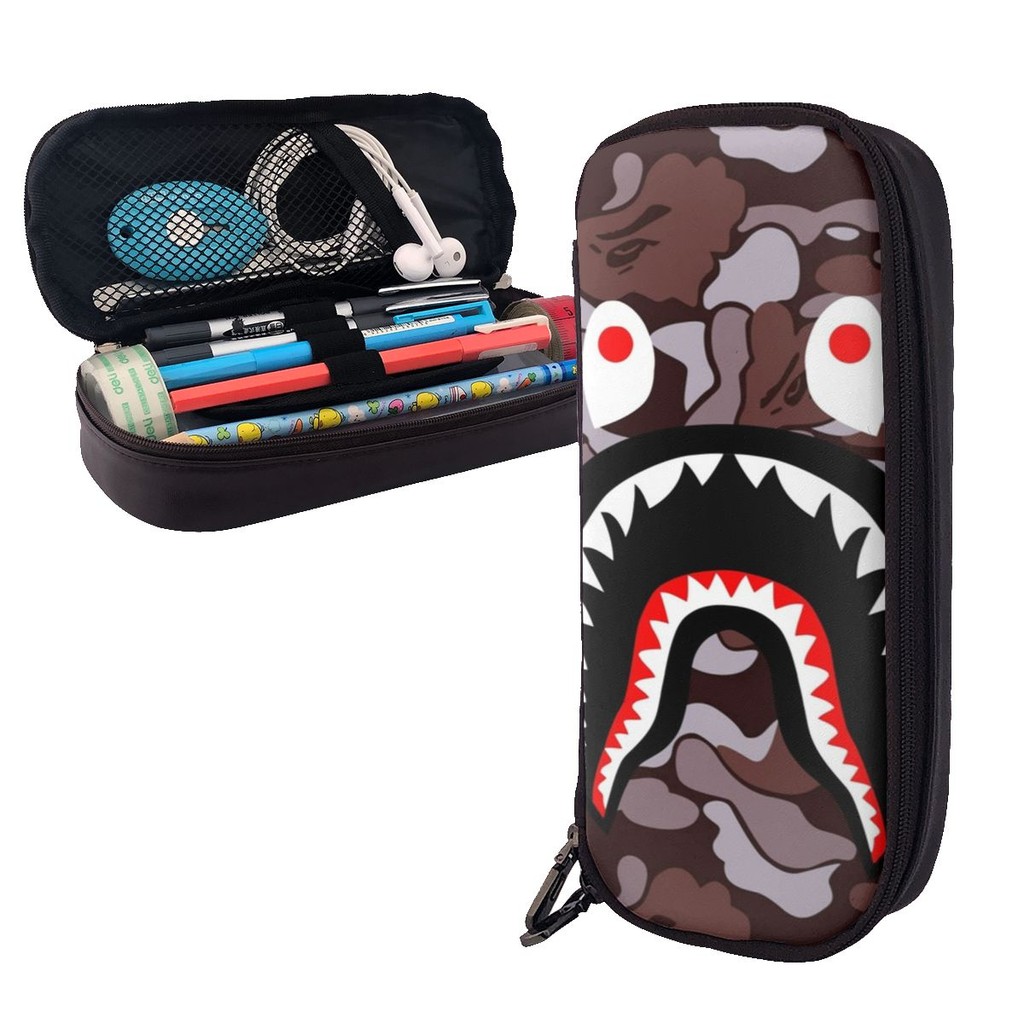 

Shark Camo Camouflage Leather Pencil Cases Pen Holder Storage Stationery Supplies Large Storage Pen Box Pencil Bag for Kids