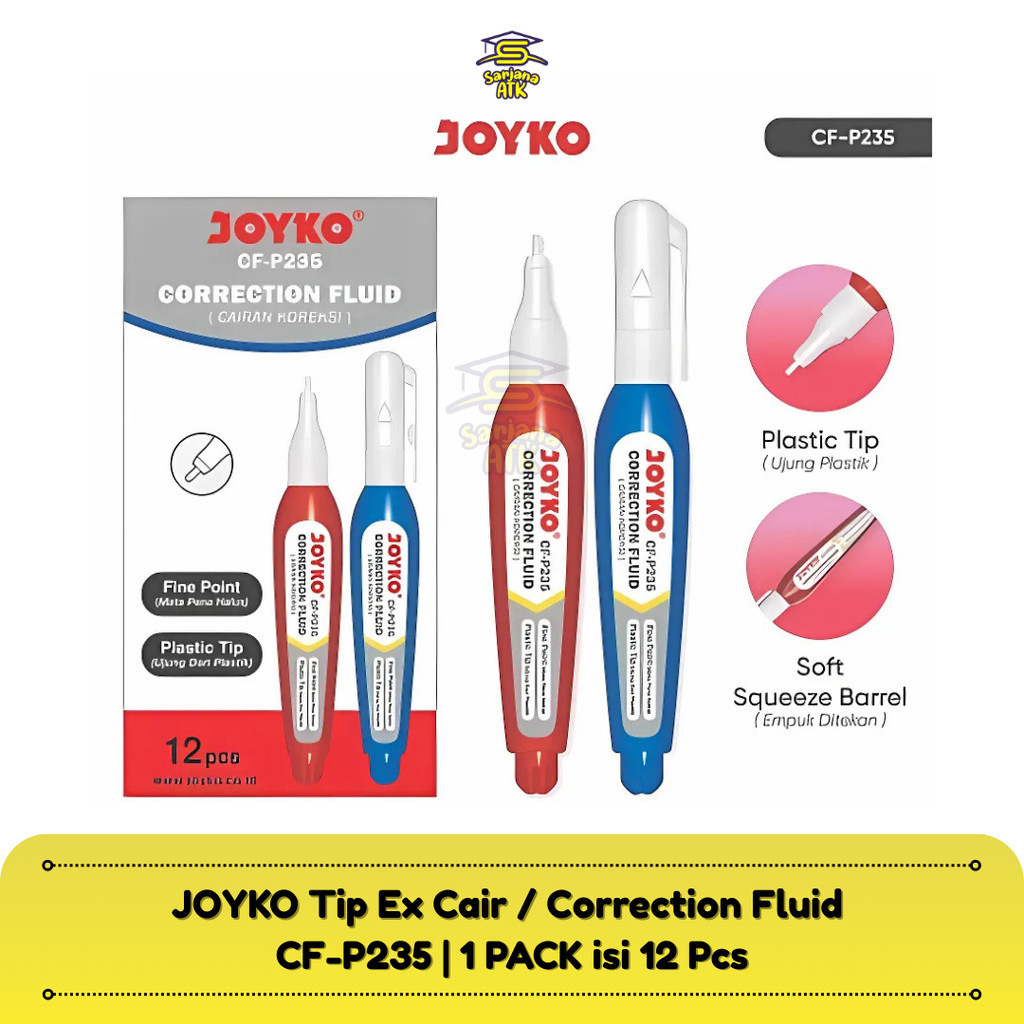 

(12 Pcs) 1 Pack JOYKO Correction Fluid / Cairan Koreksi Penghapus Tip Ex Cair CF-P235