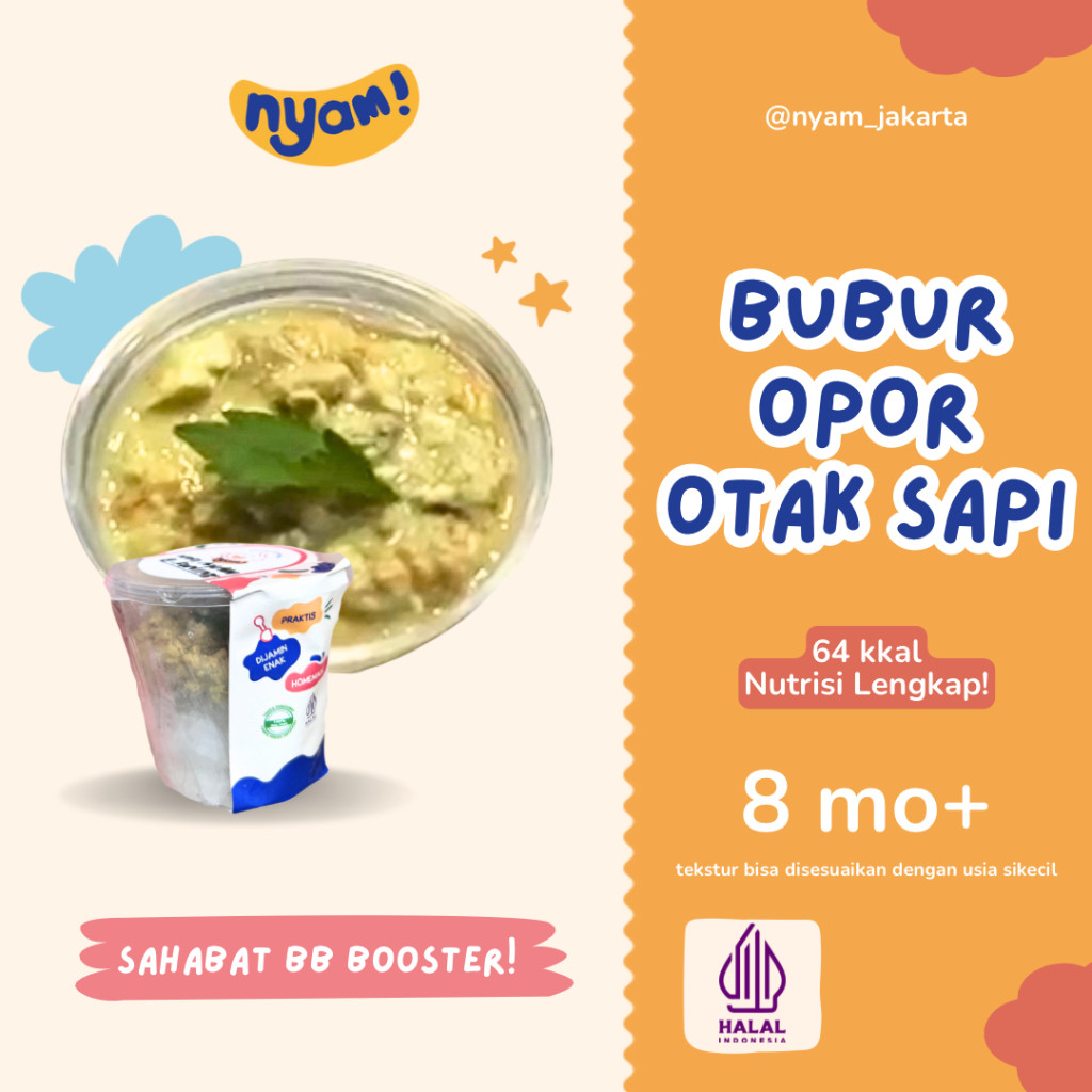 

NYAM BABY FOOD - BUBUR OPOR OTAK SAPI - Catering MPASI Bayi BB Booster NON MSG/Pengawet - Adwa Organic