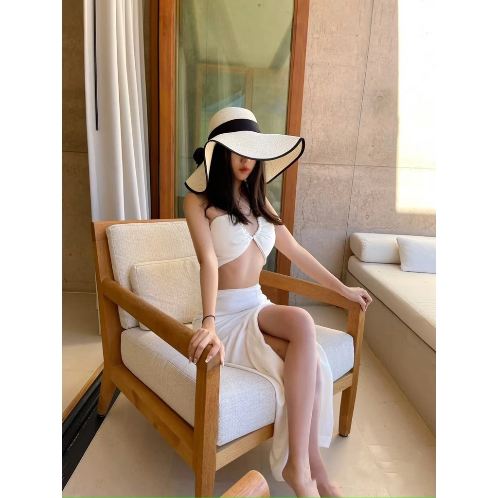 Topi Pantai Wanita Pelindung UV / Topi Bisa diLipat Tebel Dan Lebar Bahan Jerami Premium / Topi Pant