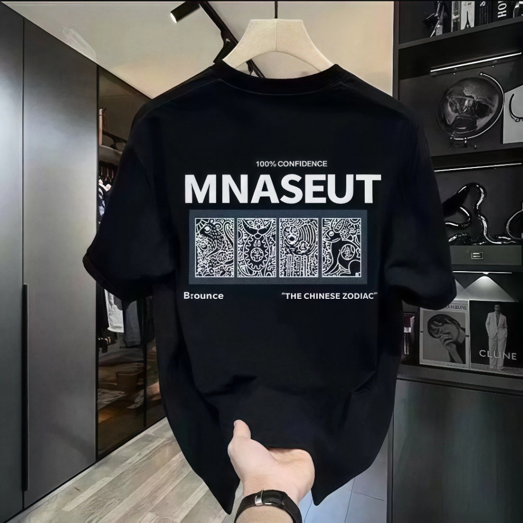 Hitam Putih Kaos T pakaian pria trendy dan terbaru dengan gaya Amerika, atasan unggul yang lebar dan