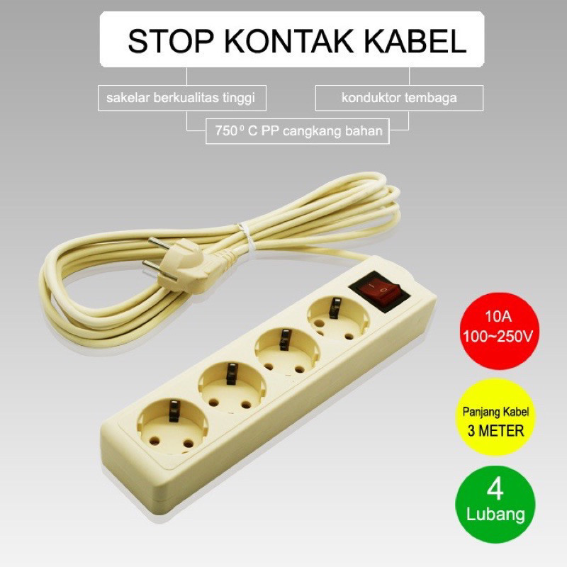 (acc ptk) Steker terminal Stop Kontak Kabel 2/3/4/5 Lubang 3 Meter dan 5 meter / Stop Kontak Listrik