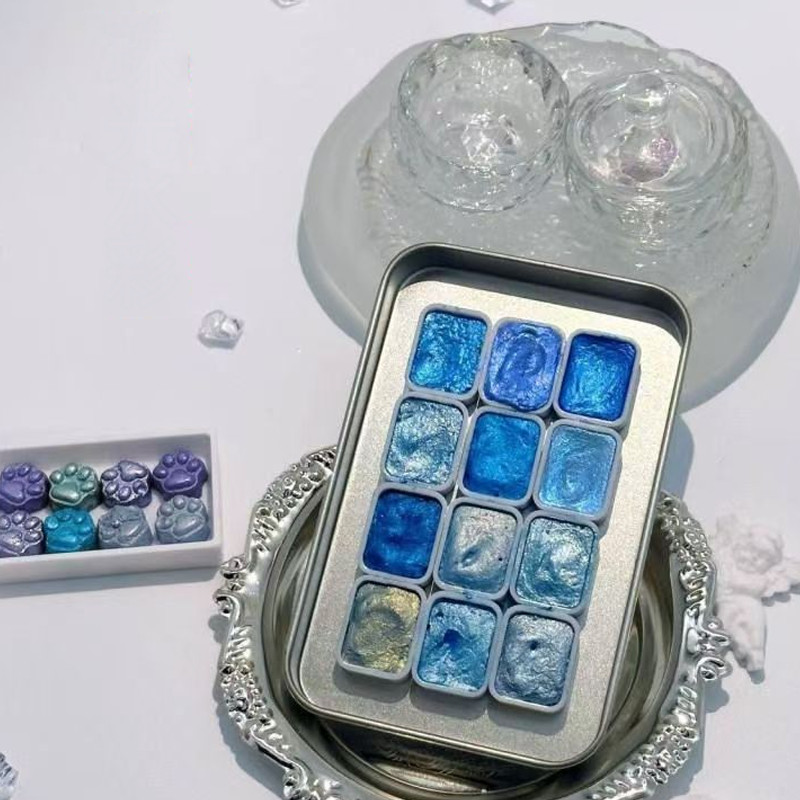 

A Complete Set of Professional Watercolor Pigments Featuring 12 Colors of Solid Pearl Watercolor, Designed for Art, Special