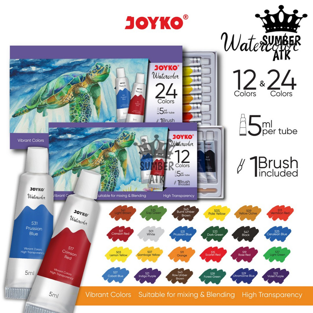 

Watercolor Set Cat Air Joyko WC-4 12 dan 24 warna / WC-4-12 , WC-4-24