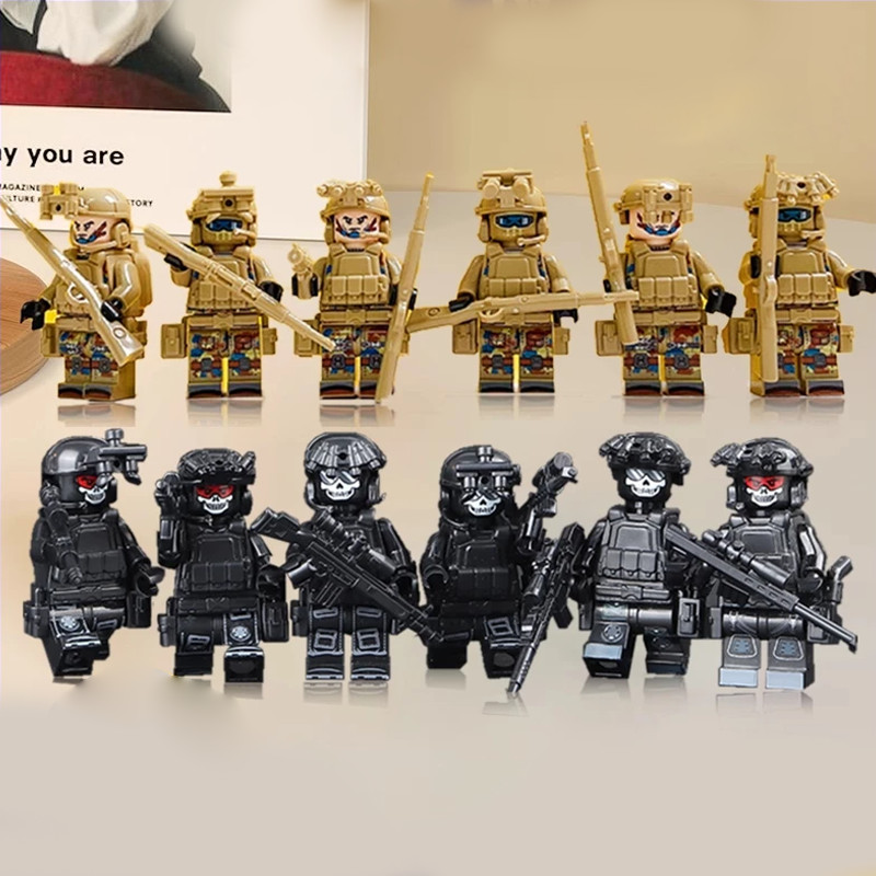 1Set Mainan Balok Mini keren Mainan Militer Minifigure Viral Minifigure Army Swat Hitam